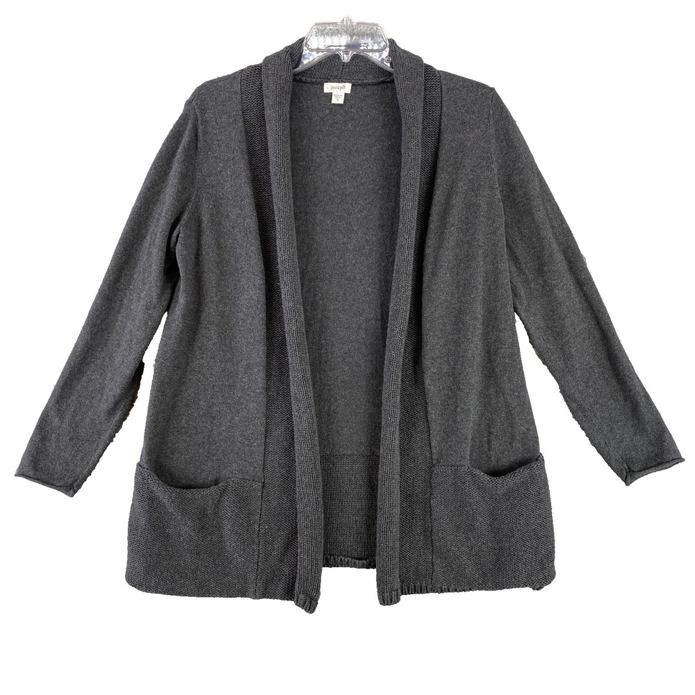 Pure J Jill Cardigan Small Gray Knit Open Front Pockets Cotton Cashmere‎ Cozy